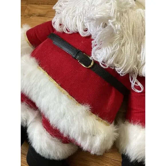Large Vintage Handmade 80s 90s Christmas Santa Claus Doll Fabric Bells Yarn 24” - Picture 2 of 6